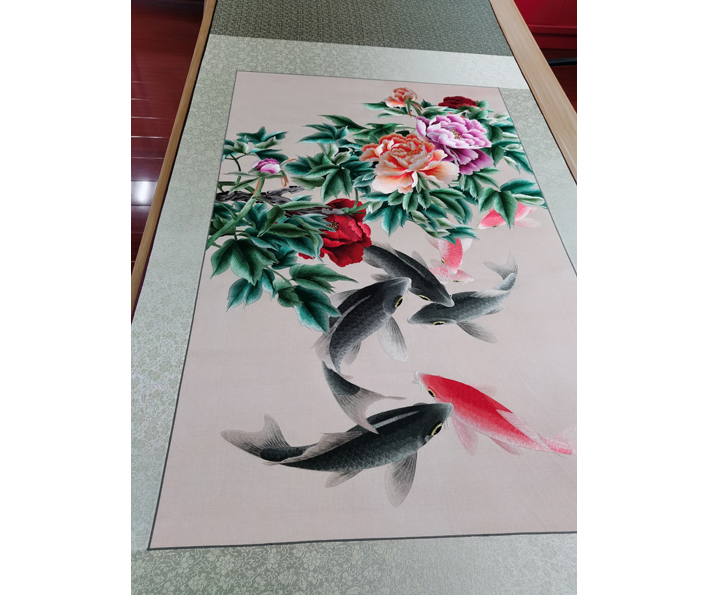 纯手绣芙蓉鲤鱼 